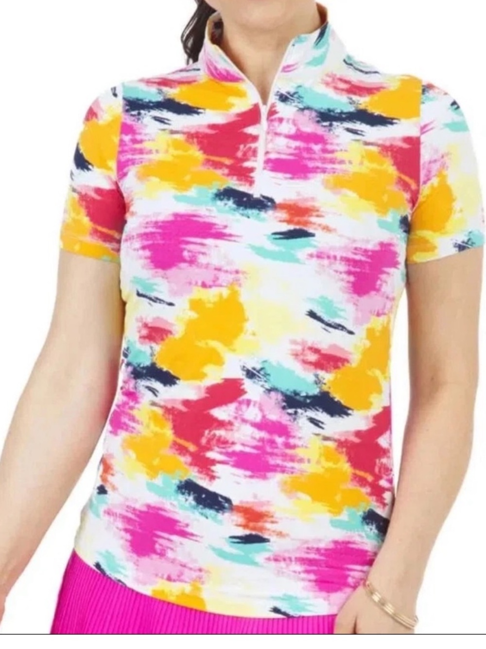 IBKUL TOP Matilda Mock Neck
Zip Pink Short Sleeve Large